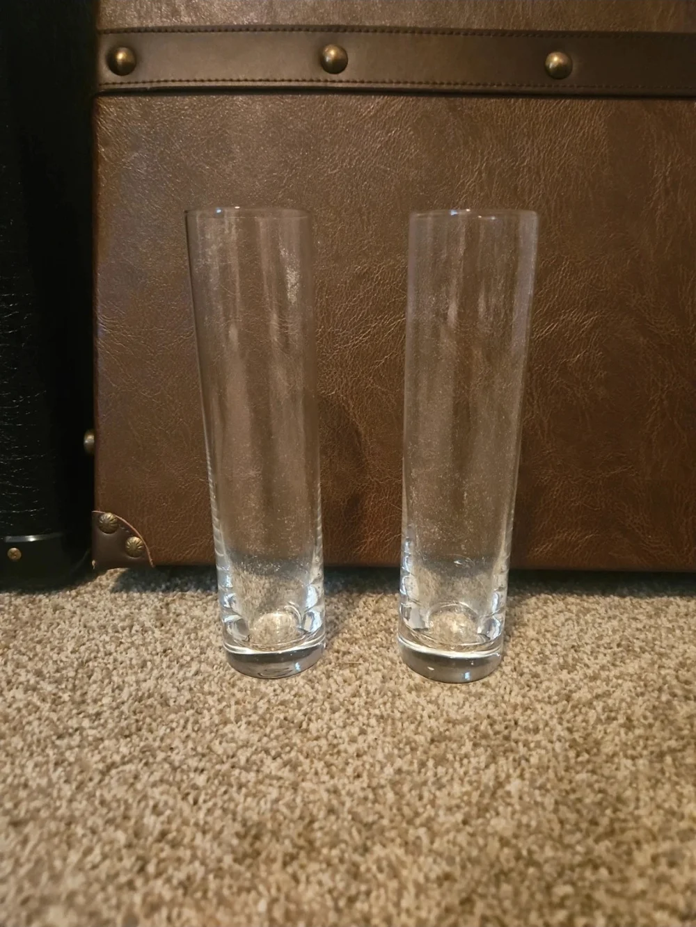Set of Two Clear Tall Vases